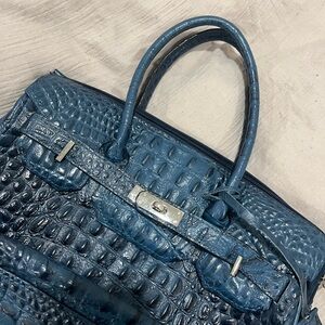 Borse In Pelle Luxurious Blue Crocodile-Embossed Bag